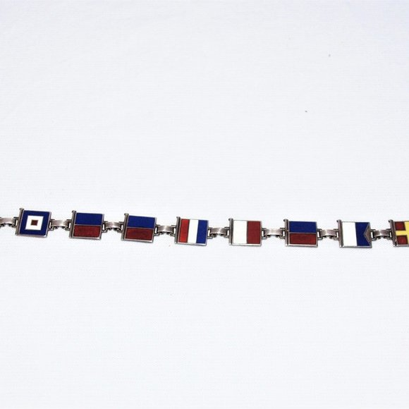 1940s Sterling Silver Enamel Nautical Flag “Sweetheart” Bracelet WWII - Picture 6 of 9